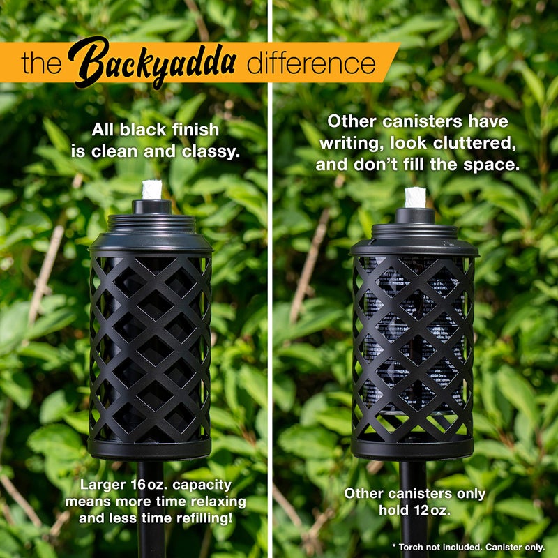 Backyadda Torch Replacement Canisters (16 oz). Compatible with Tiki Torches. Easy Fill Opening. 4-Pack Standard Metal (Without Caps) - Image 2